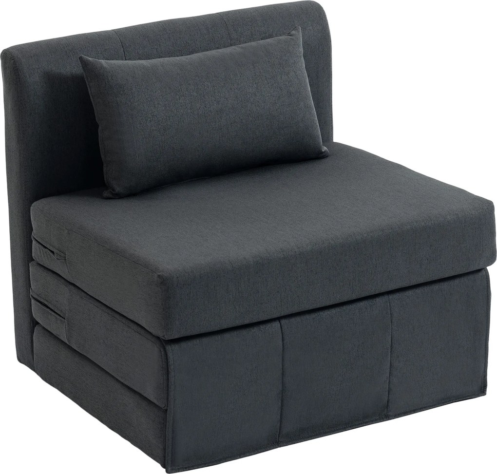 HOMCOM 2 em 1 Poltrona-Cama Dobrável com Textura de Linho, Cama para Convidados Acolchoada Dobrável, Cinza escuro | Aosom Portugal