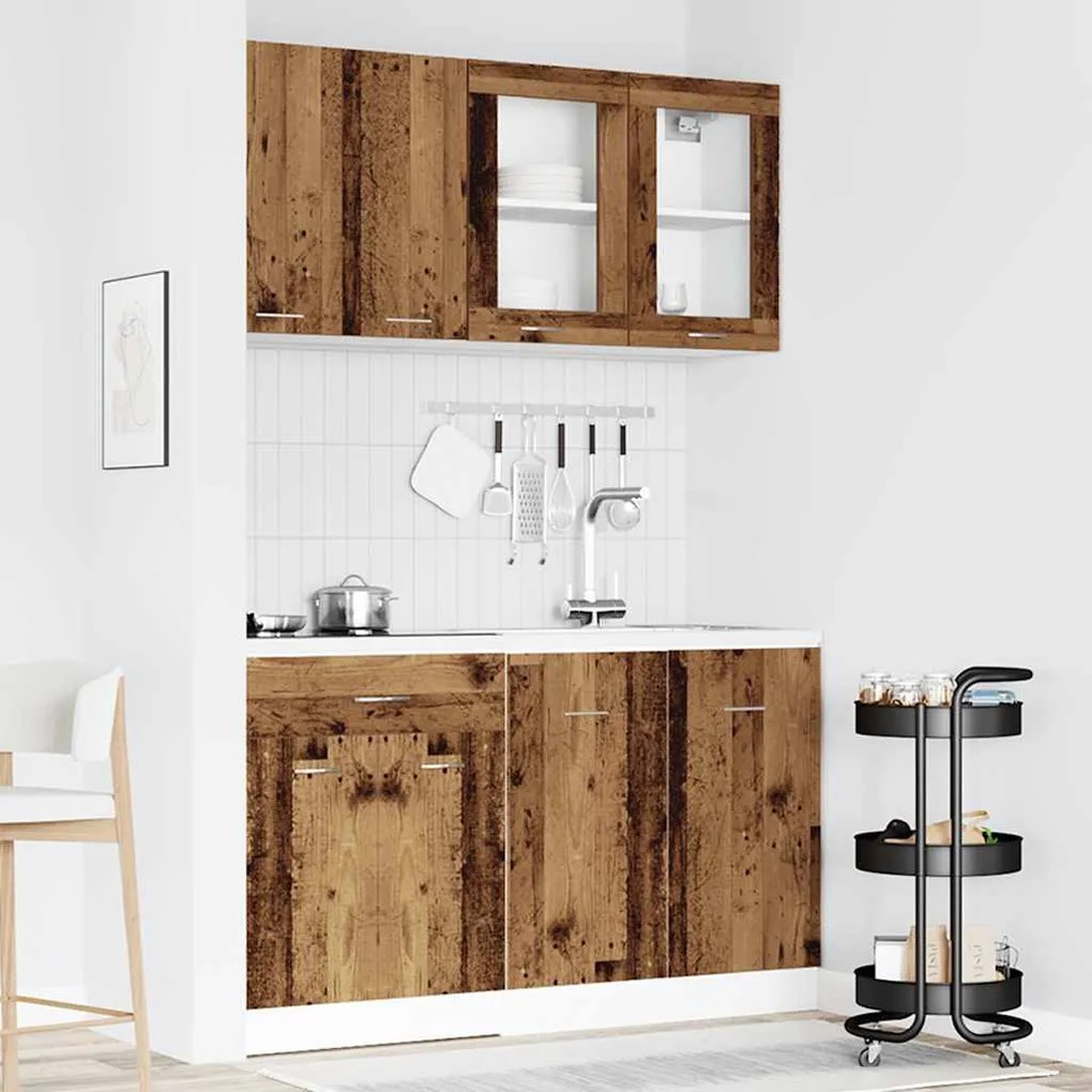 vidaXL 4 pcs armário de cozinha conjunto deriv. madeira madeira velha