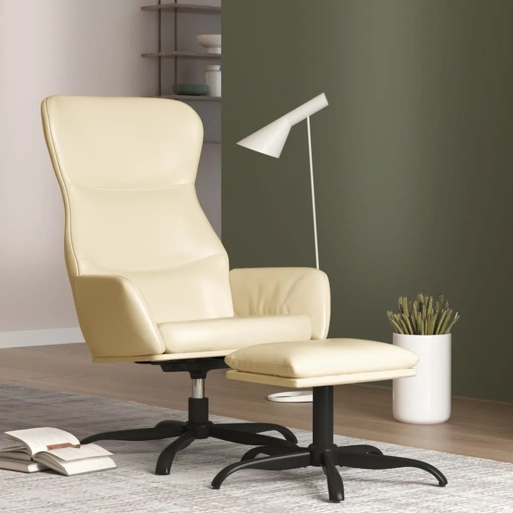 3097445 vidaXL Cadeira de descanso com banco couro artificial cor creme