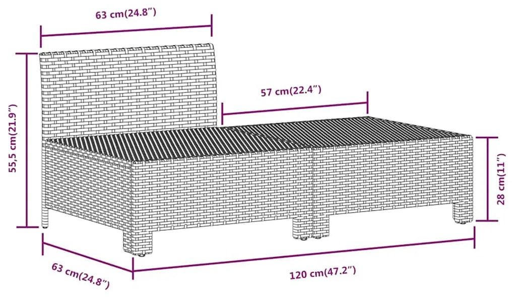 2 pcs conjunto lounge de jardim c/ almofadões vime PE cinzento