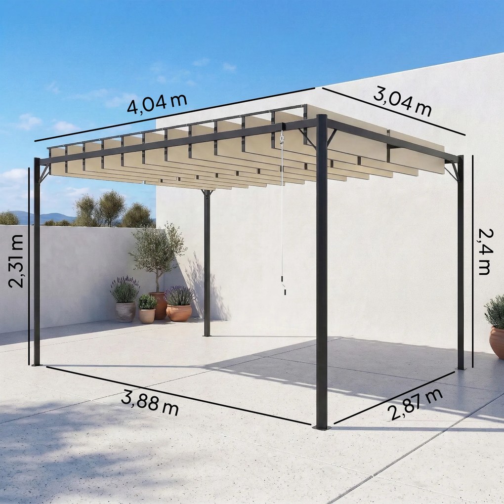 Pérgola de Jardim 3x4 m com Proteção UPF50+ Gazebo com Telhado Ajustável Estrutura Metálica para Exterior Creme