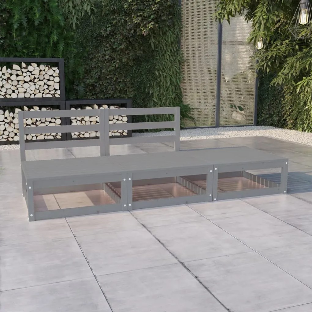 vidaXL 3 pcs conjunto lounge de jardim pinho maciço cinzento