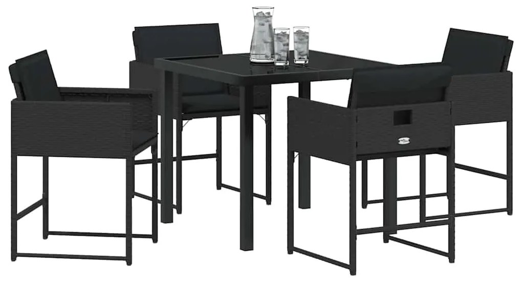 Conjunto de Jantar para Jardim de 5 Peças da com Almofadas Pretas em R