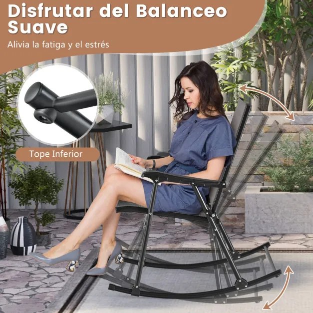 Conjunto de 2 cadeiras de baloiço dobráveis Jardim com assento em tecido e estrutura metálica para pátio, jardim, terraço e piscina 82 x 64 x 91 cm Ca
