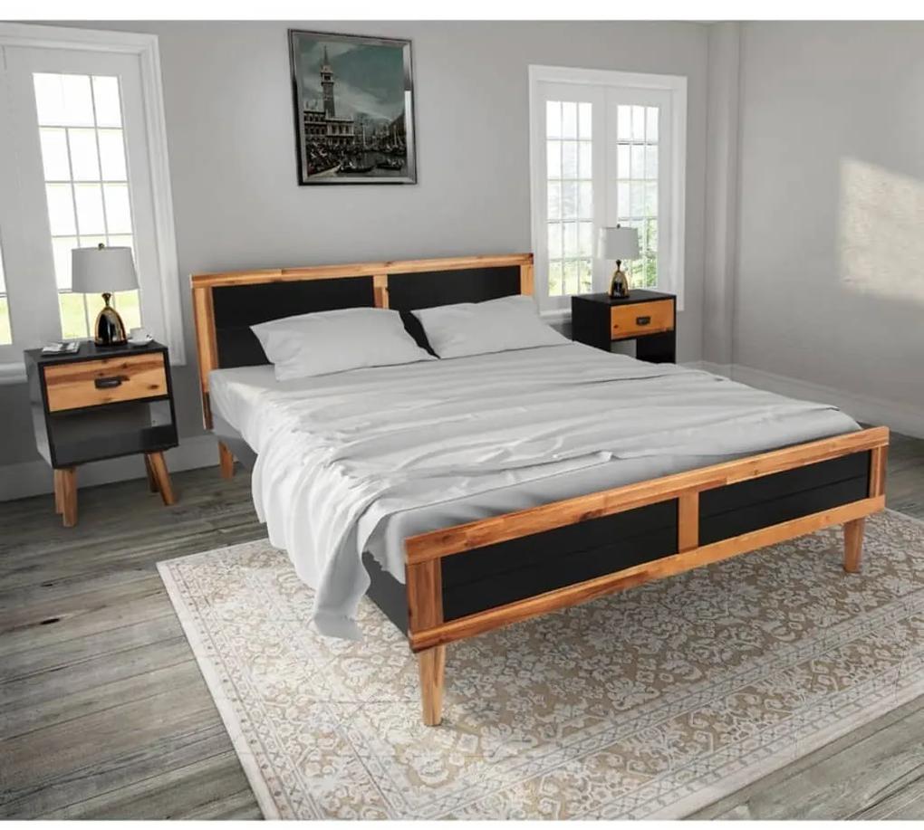 Estrutura de cama c/ mesas de cabeceira madeira acácia maciça