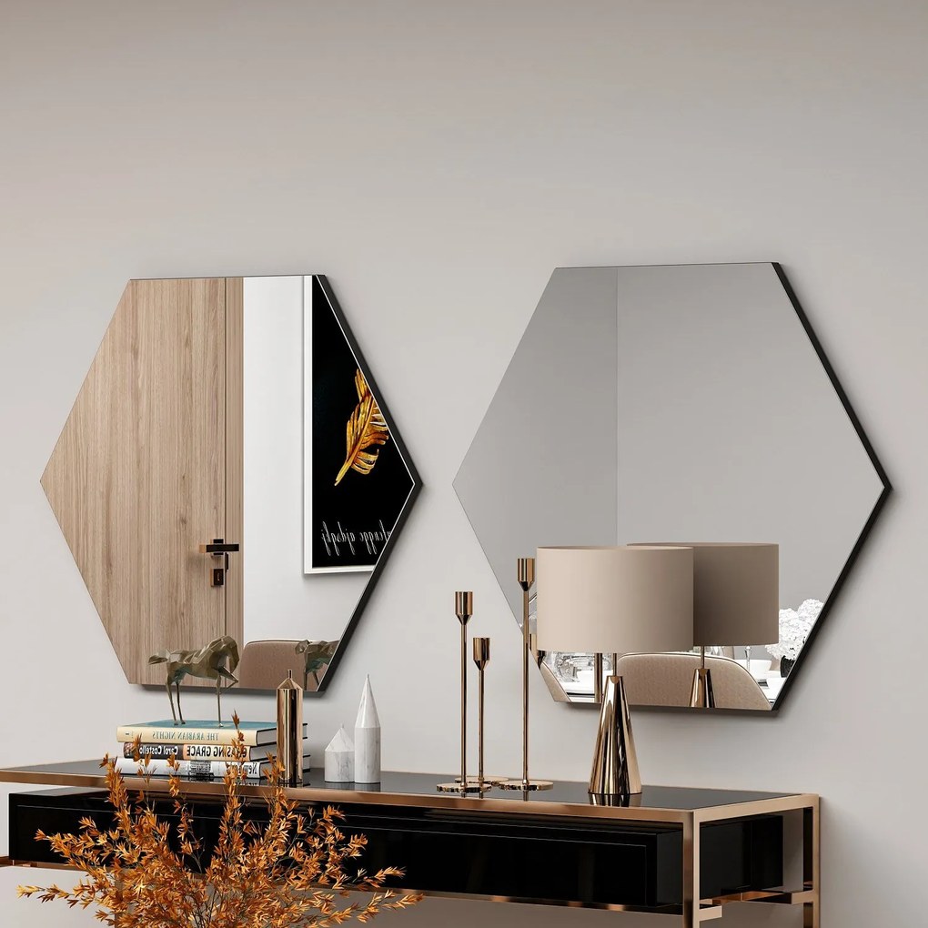 Espelho Hexagonal Zeo – Preto – 70 cm x 60 cm x 2,2 cm