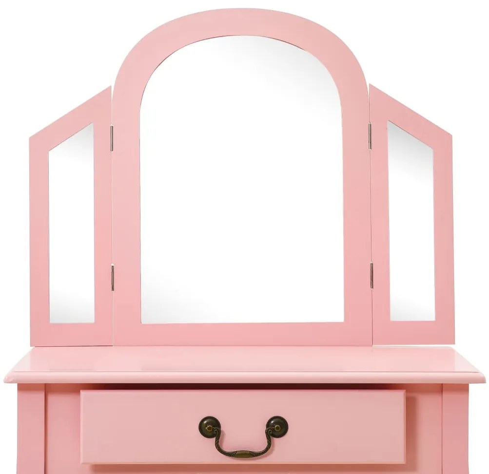 Toucador c/ banco 65x36x128 cm MDF e madeira de paulownia rosa