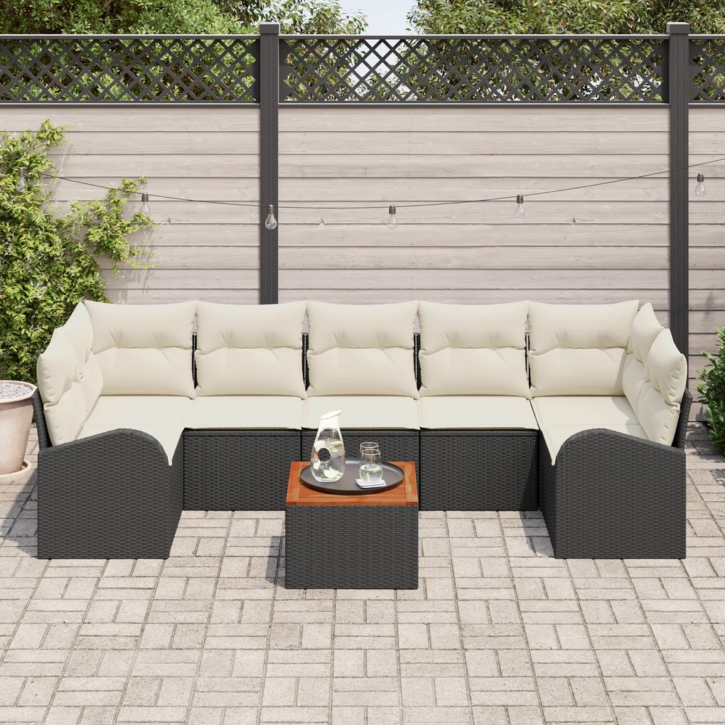 Conjunto de Sofá de Jardim vidaXL 8 Peças com Almofadas Preto Rattan P