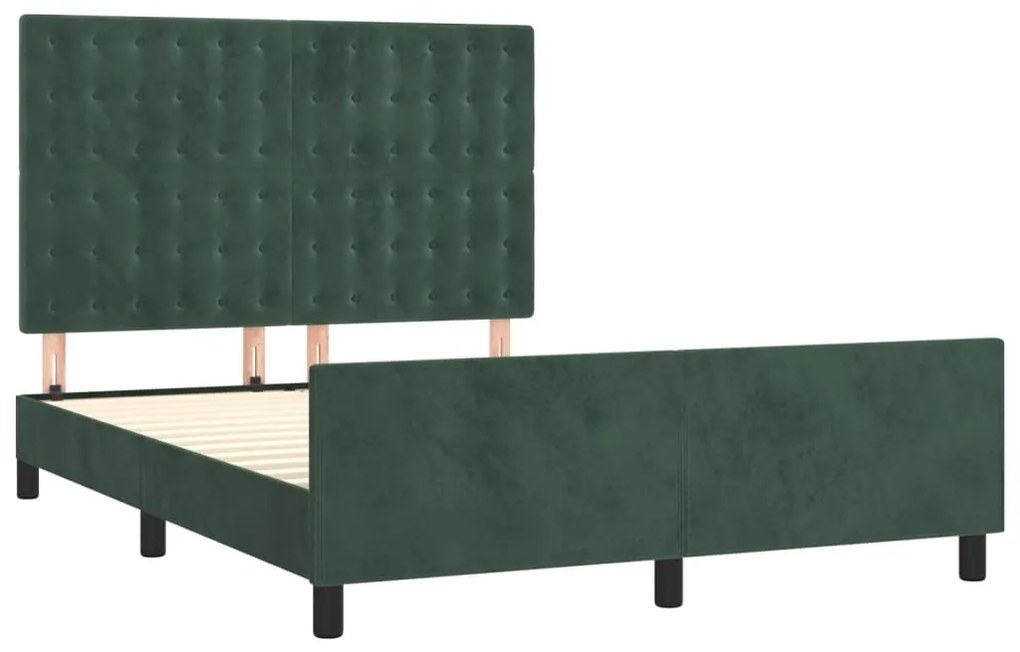 Estrutura de cama sem colchão 140x190 cm veludo verde-escuro