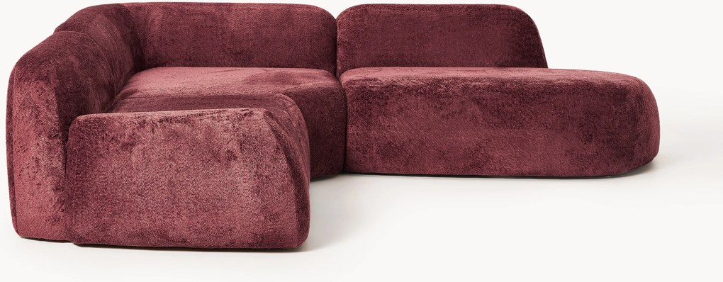 Sofá de canto modular em teddy-bouclé com chaise longue Wolke (4 lugares)