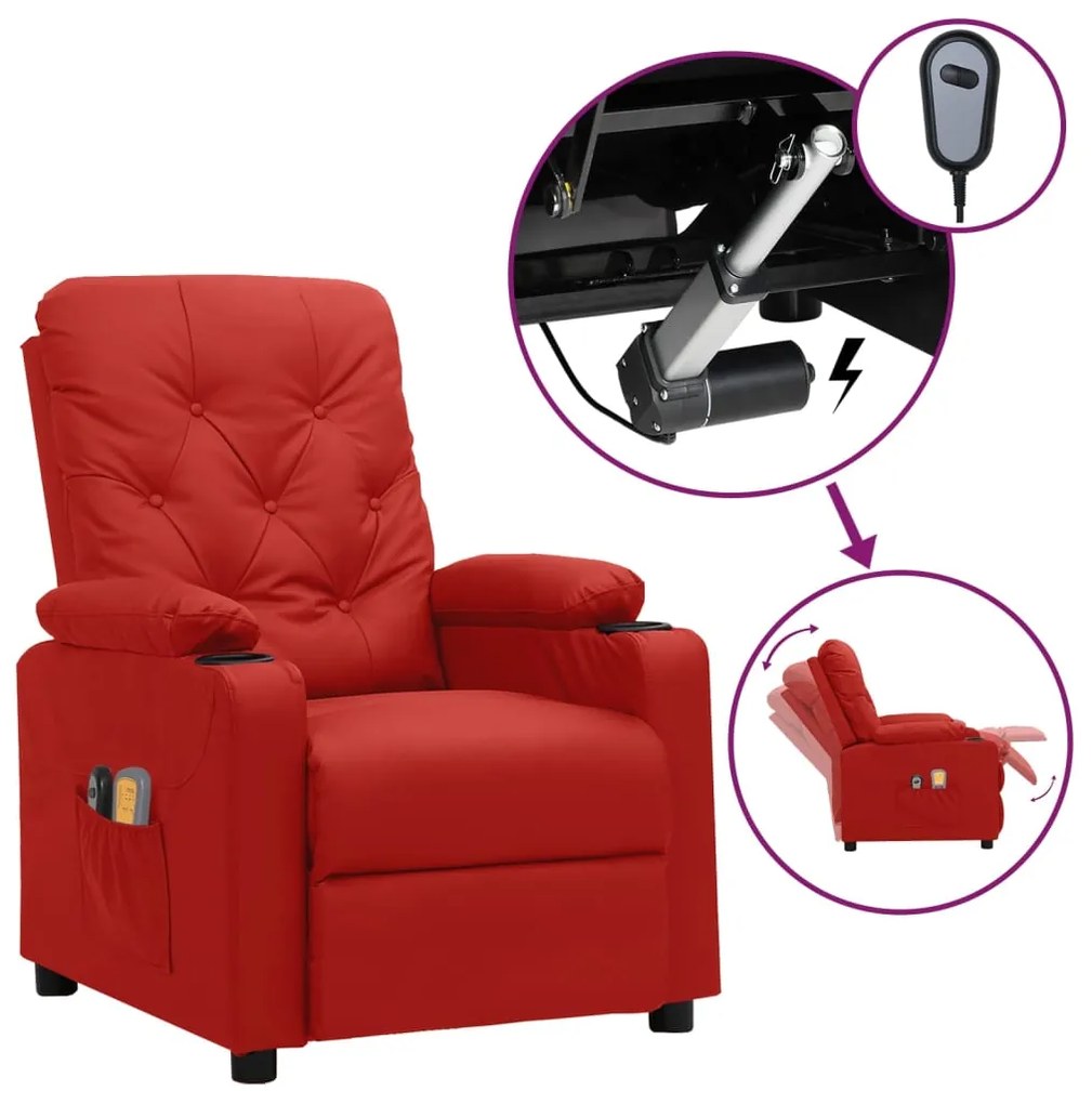 vidaXL Poltrona de massagens elétrica couro artificial vermelho tinto