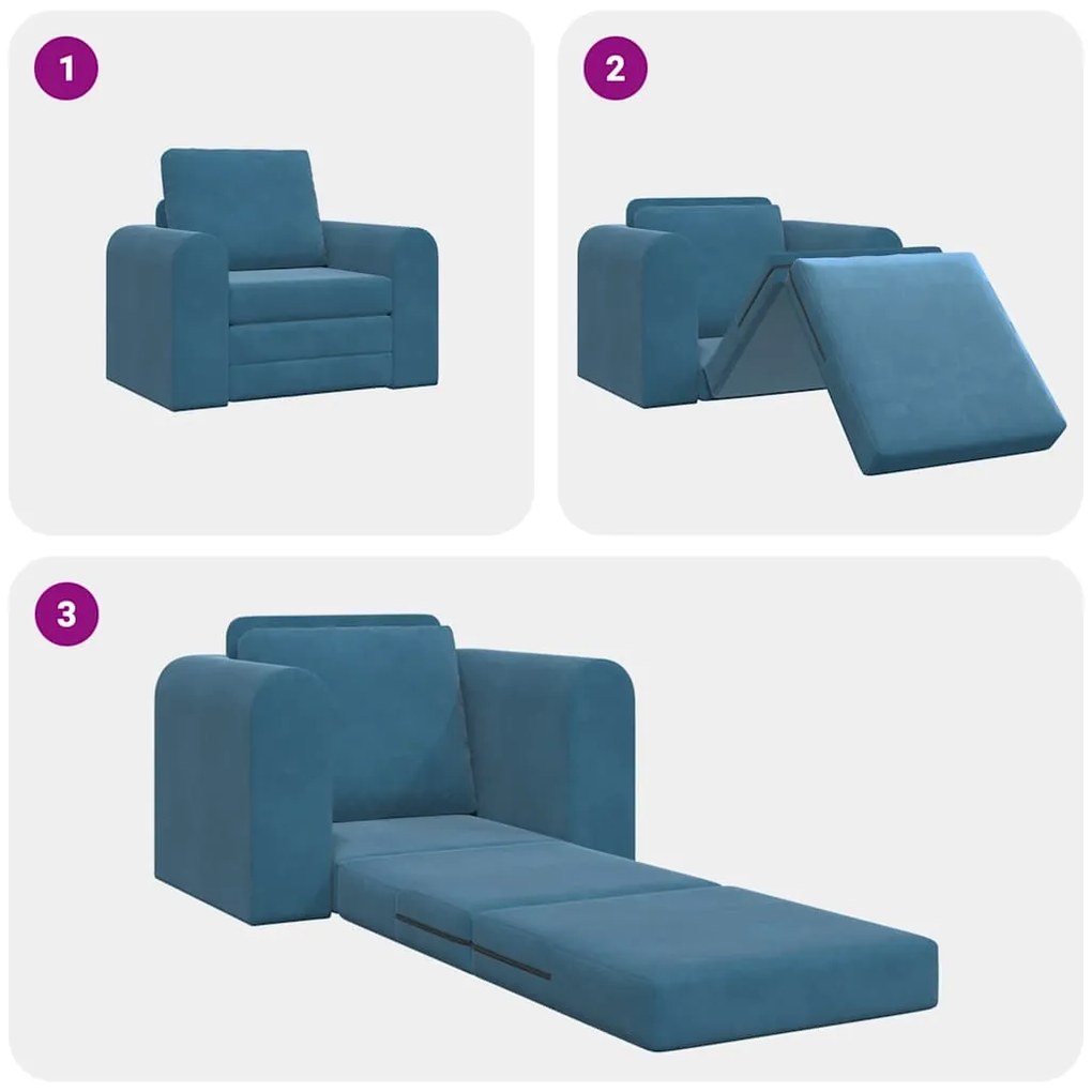 Sofá Cama 2 em 1 Azul 98x71x83 cm Veludo