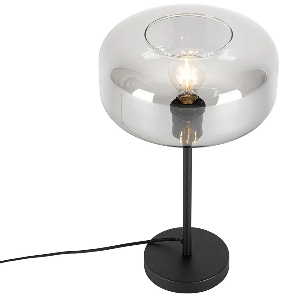 Candeeiro de mesa Art Deco preto com vidro fumê - Bizle
