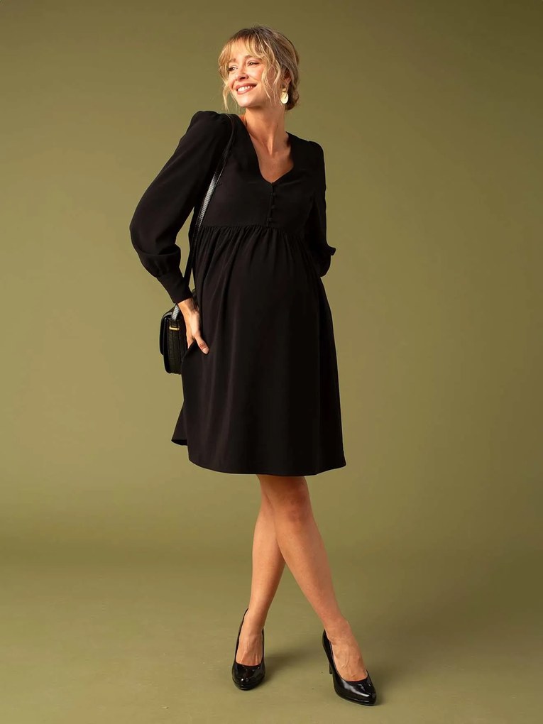 Agora -30%: Vestido em crepe com renda atrás, para grávida, ENVIE DE FRAISE preto