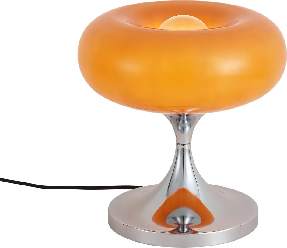 Candeeiro de Mesa Retro Cromado com Abajur de Vidro Laranja 31cm - Glaze