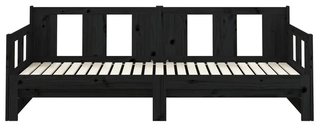Sofá-cama de puxar pinho maciço preto 2x(80x200) cm
