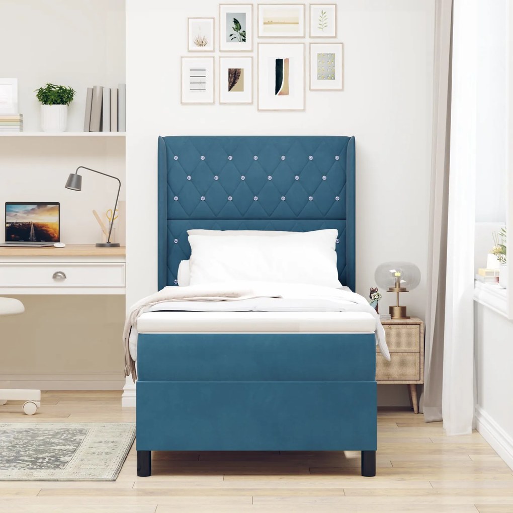 Cama Box com Colchão vidaXL Azul Escuro 100x200 cm Velvet