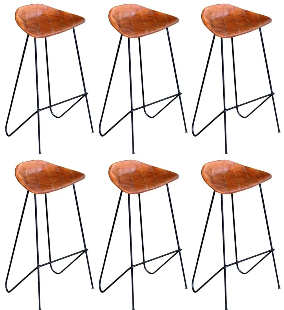 Cadeiras de bar 6 pcs couro genuíno castanho