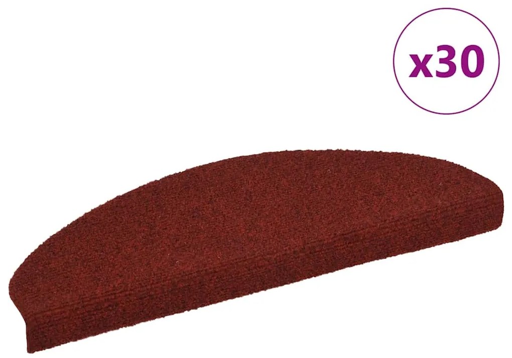 Tapetes de escada autoadesivos 30 pcs 65x21x4 cm vermelho