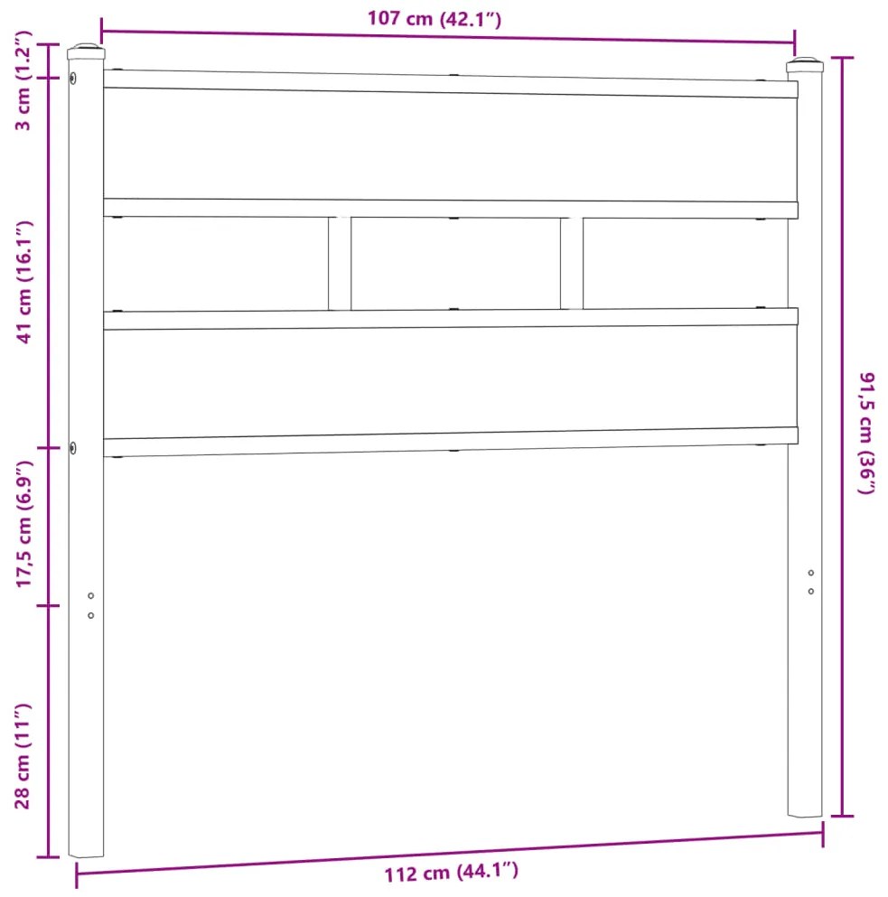 Cabeceira de cama 107cm derivados madeira/aço carvalho castanho