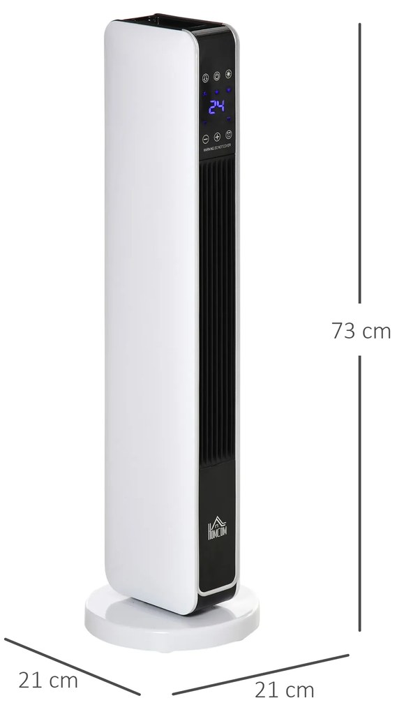 Aquecedor Cerâmico de Torre 1000/2000W com Controle Remoto Tela LED 3 Modos de Aquecimento Termostato Temporizador e Oscilação 65° para 25m² 21x21x73c