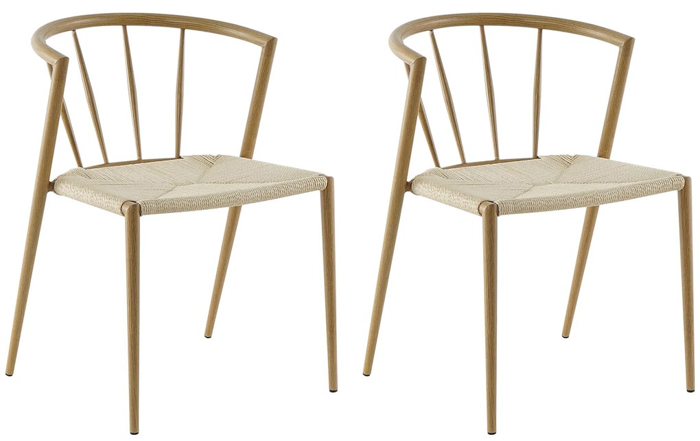 HOMCOM Conjunto de 2 Cadeiras de Sala de Estar com Assento em Corda de Papel Empilháveis Estilo Rústico 51x51x71 cm Carvalho
