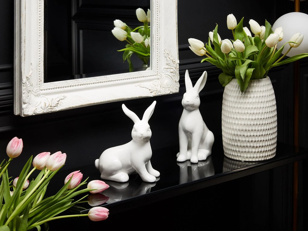 Figura decorativa com forma de coelho em cerâmica branca 26 cm RUCA Beliani