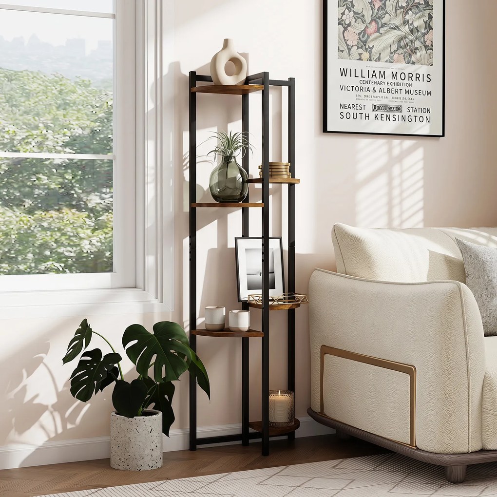 Suporte para Plantas, 42 x 22 x 136 cm, 6 Níveis em Madeira e Metal, Castanho