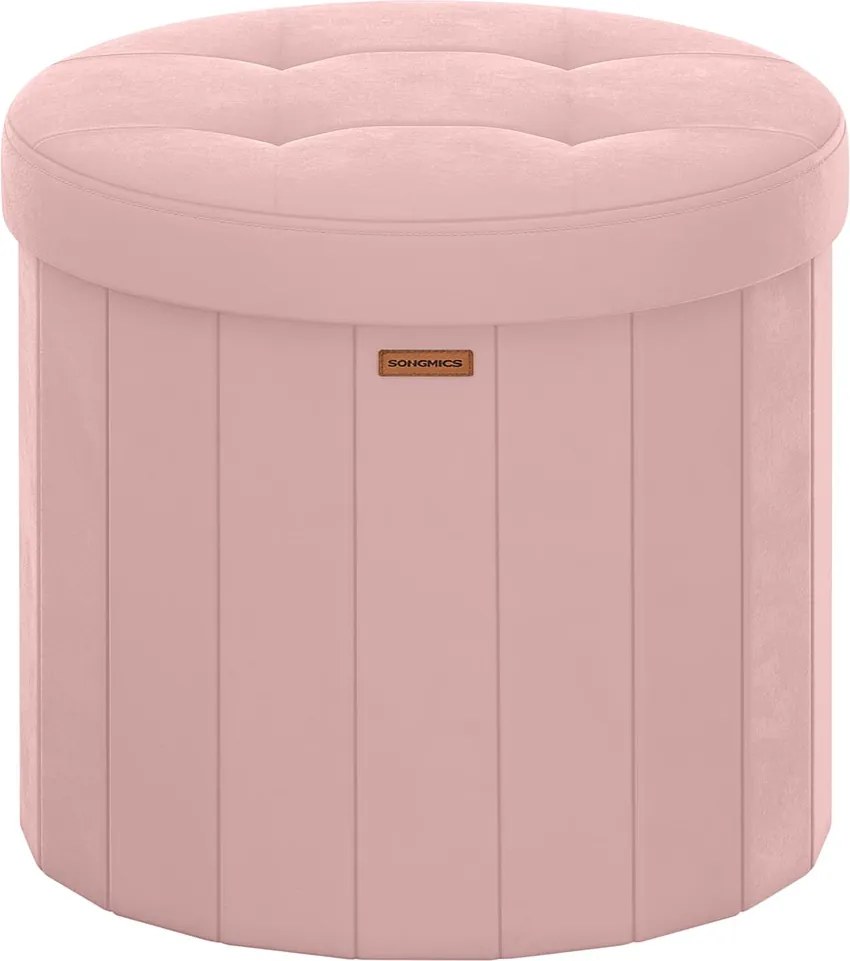 Banco redondo 46 cm de diâmetro com espaço de arrumação e tampa amovível rosa pastel