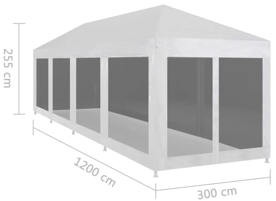 Tenda para festas com 10 paredes laterais em rede 12x3 m
