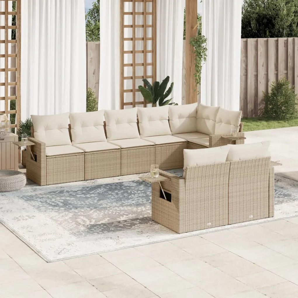 vidaXL 8 pcs conjunto de sofás p/ jardim com almofadões vime PE bege