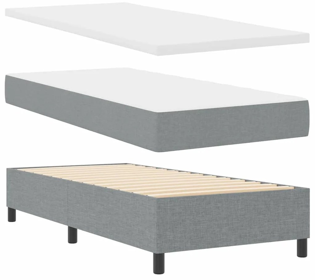 Cama Box Spring com Colchão & Banco Cinza Claro 90x190 cm Tecido