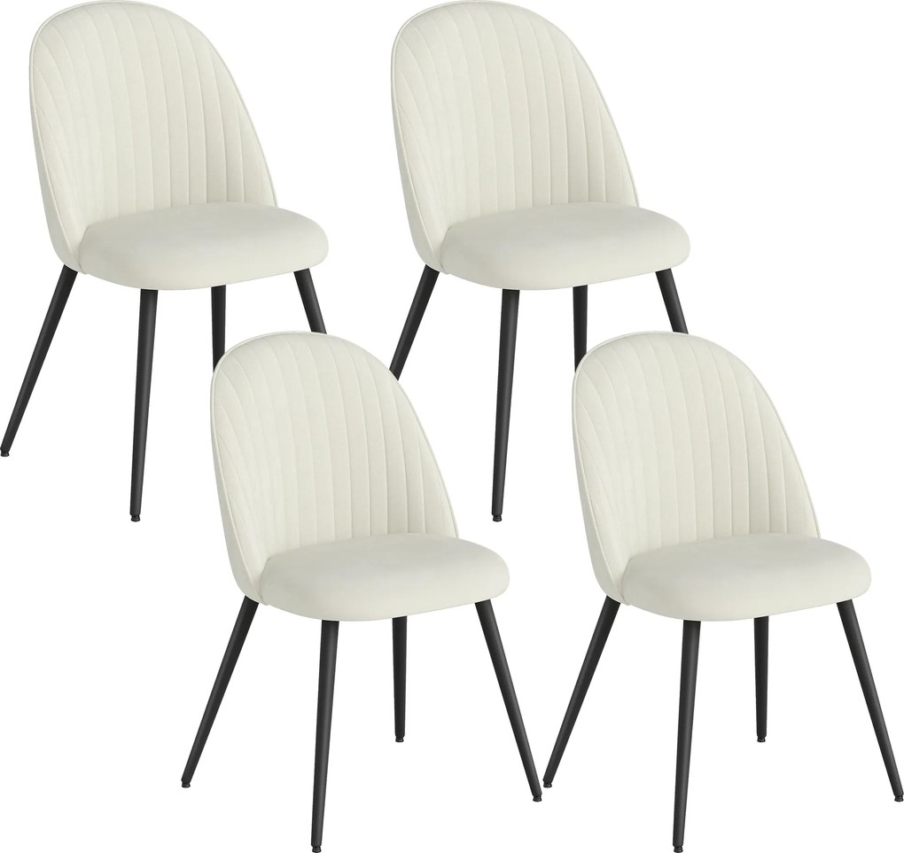 HOMCOM Conjunto de 4 Cadeiras de Sala de Jantar Modernas Cadeiras Estofadas em Veludo com Encosto Alto e Pés de Aço 50x52x83 cm Creme | Aosom Portugal