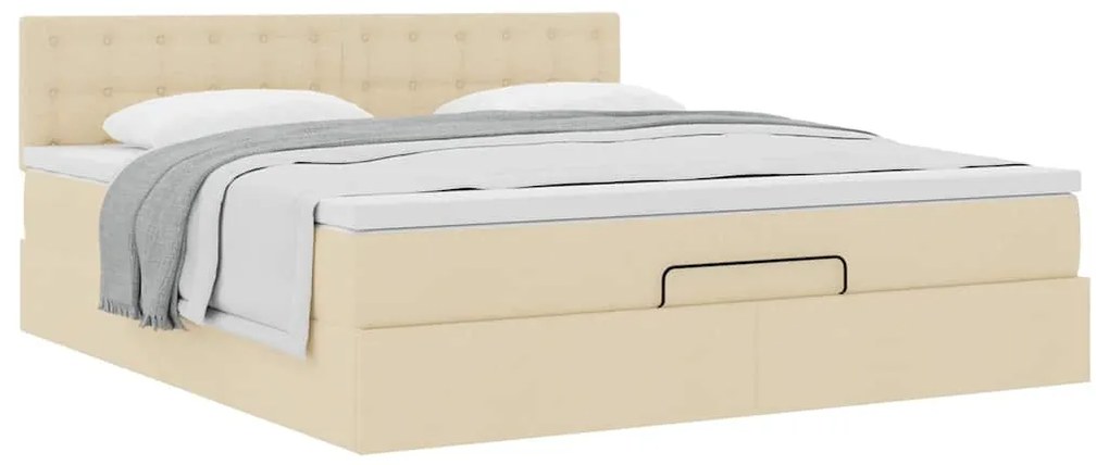 Estrutura de cama otomana com colchão tecido creme 160x200cm