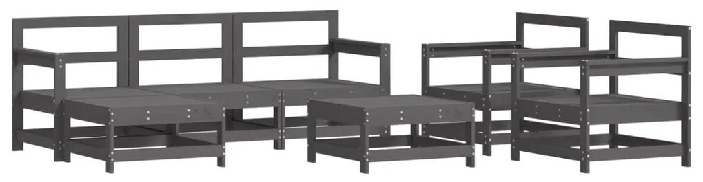 7 pcs conjunto lounge jardim c/ almofadões madeira maciça cinza