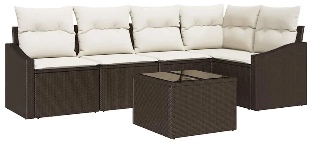 Conjunto de Sofá de Jardim 6 Peças com Almofadas em Rattan Castanho e