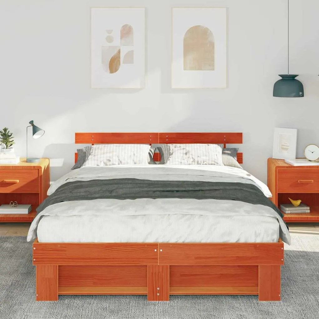 Estrutura da Cama Castanho-mel 160 x 200 cm Madeira de Pinheiro