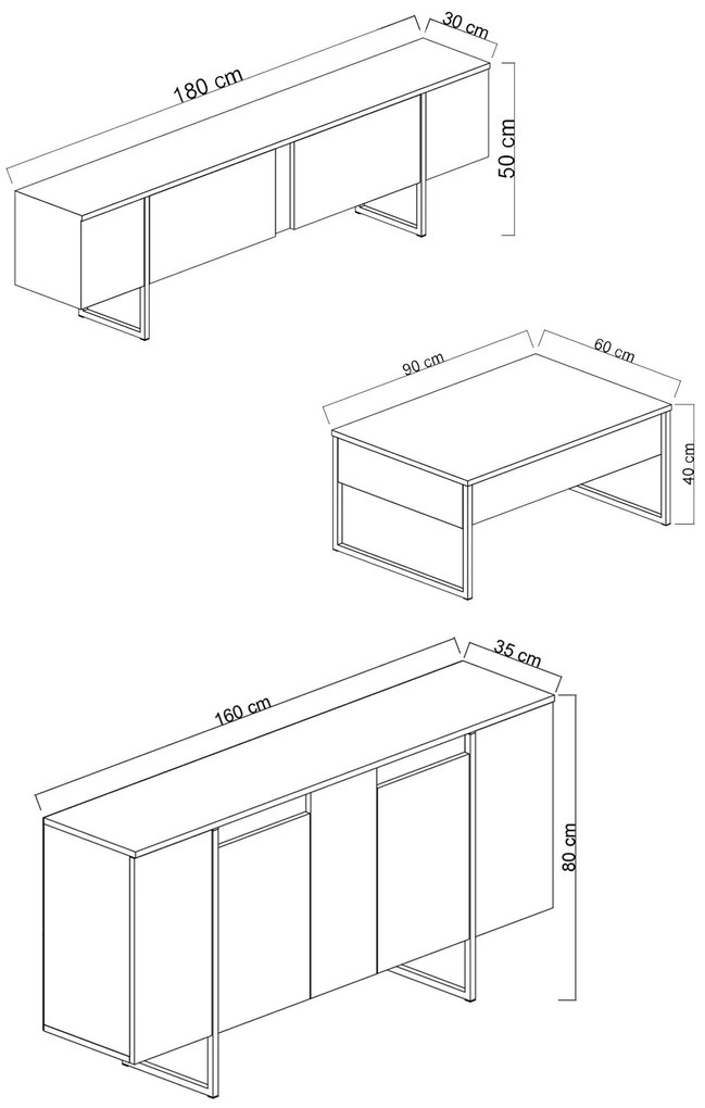 Conjunto de Mobiliário de Sala Luxe – Nogueira e Preto – Console 160x3