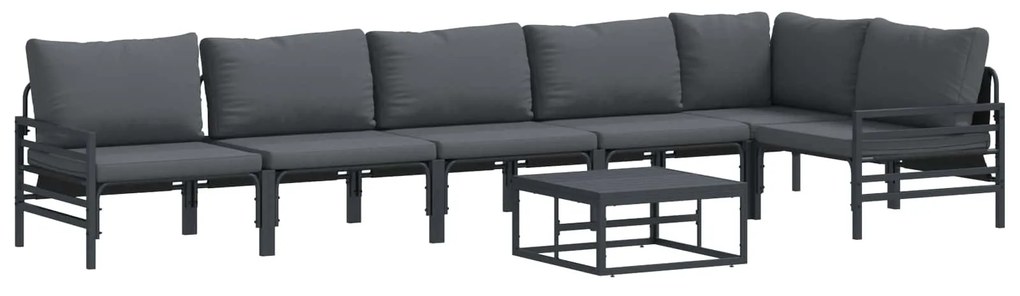 vidaXL Conjunto de Sofá de Jardim com almofada 7 pcs Preto Aço