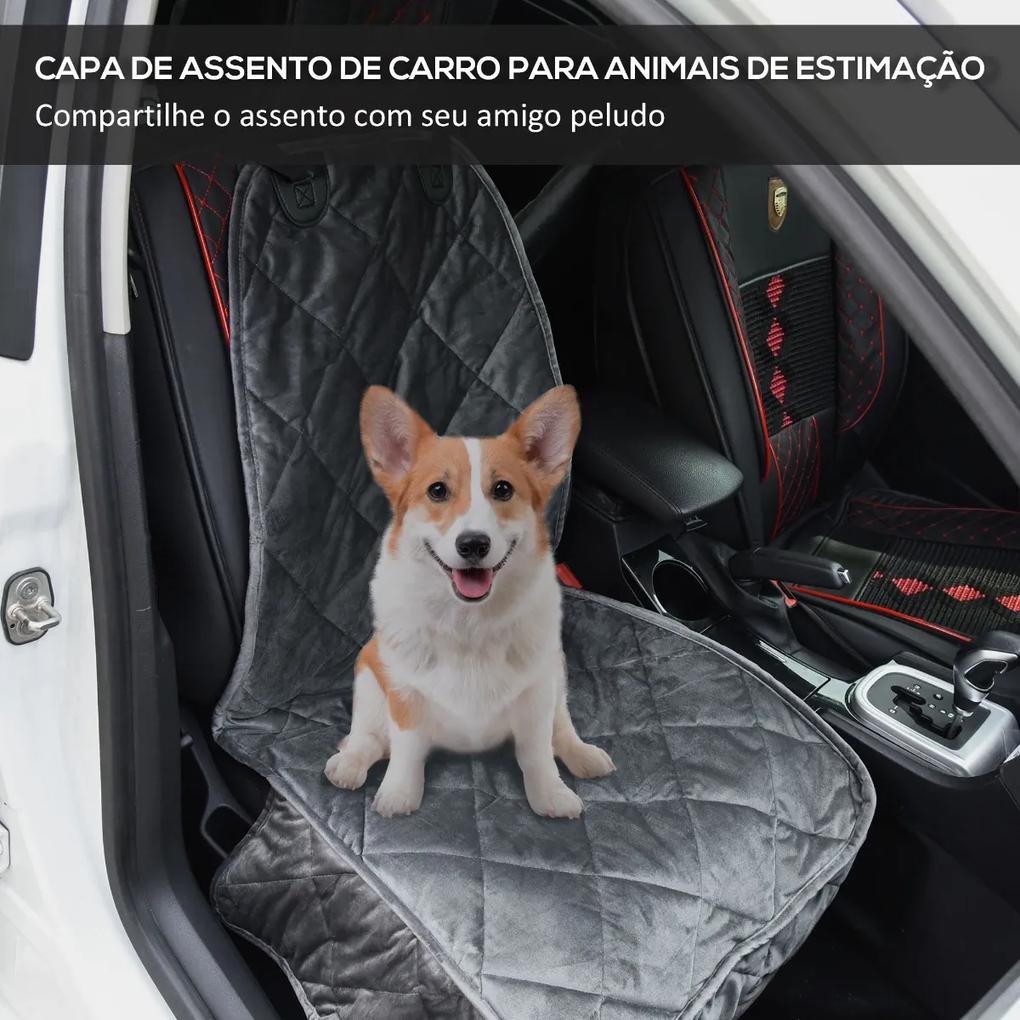 Capa de Assento Dianteiro de Carro para Cães Protetor Antiderrapante com Fixação e Correia Envolvente para Caminhões Furgões SUV 105x46cm Cinza