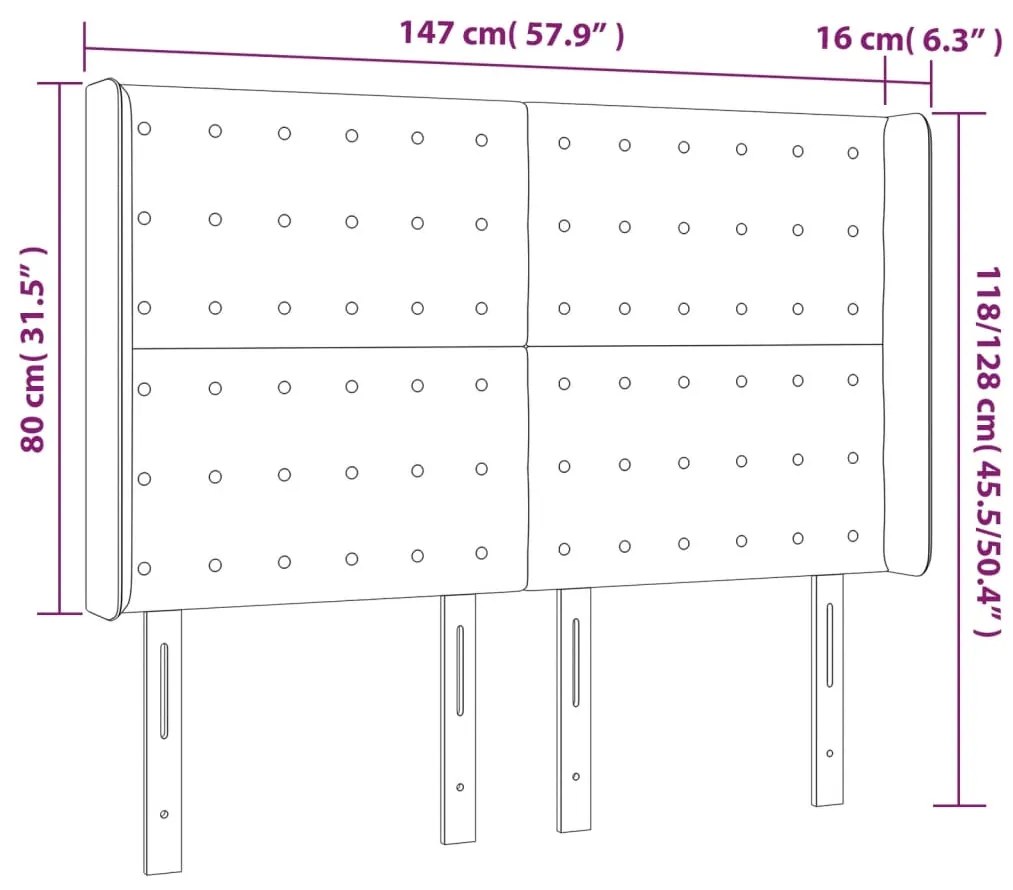 Cabeceira de cama c/ abas tecido 147x16x118/128 cm preto