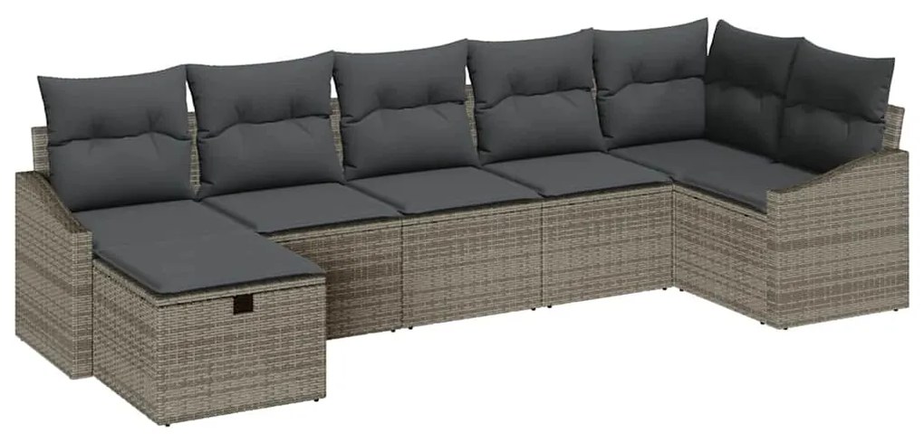 Conjunto de Sofás de Jardim de 7 Peças com Almofadas Cinza Rattan Poli