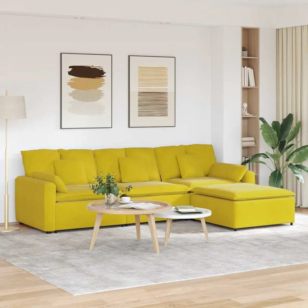vidaXL Sofá modular com pufes e almofadas amarelo