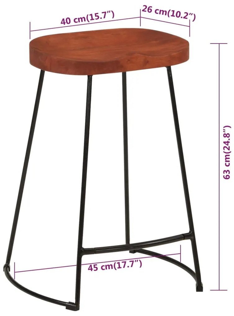 Bancos de bar Gavin 2pcs 45x40x63cm madeira de mangueira maciça