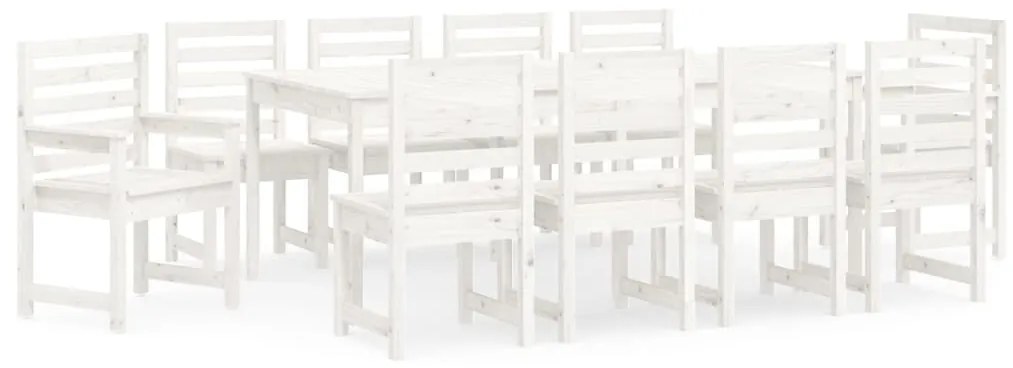 11 pcs conj. de jantar p/ jardim madeira de pinho maciça branco