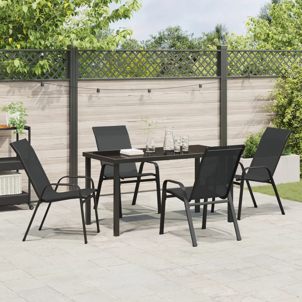 Conjunto de Jantar Jardim vidaXL de 5 Peças em Textilene Preto e Aço