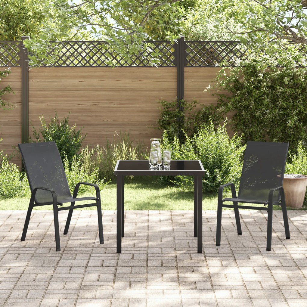 Conjunto de Jantar de 3 Peças vidaXL Preto Textilene e Aço