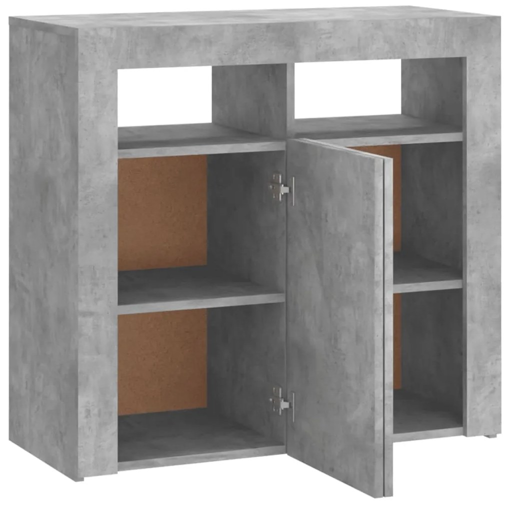 Aparador com luzes LED 80x35x75 cm cinzento cimento