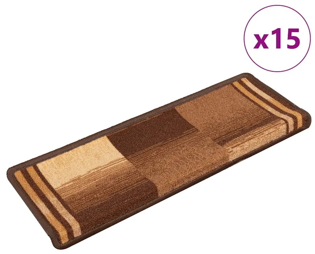 Tapetes de escada autoadesivos 15 pcs 65x21x4 cm castanho