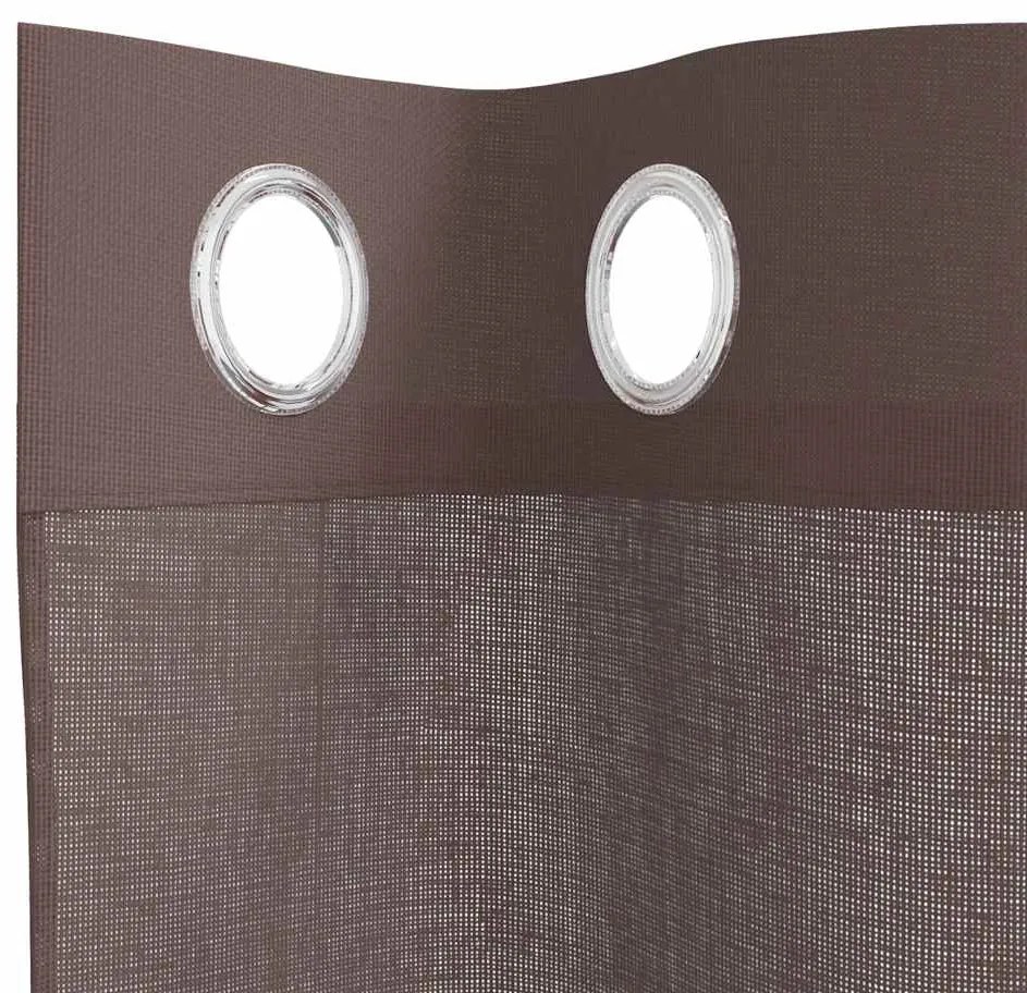 Cortinas de voile com ilhós 2 pcs castanho 140x300 cm